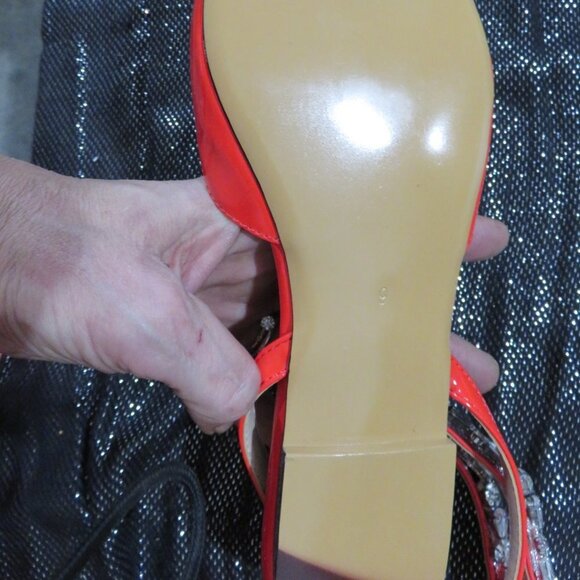 Vaila Vibrant Red Patent Crystal Embellished Ankle strap flats sandals NWT sz 9 - Picture 12 of 13